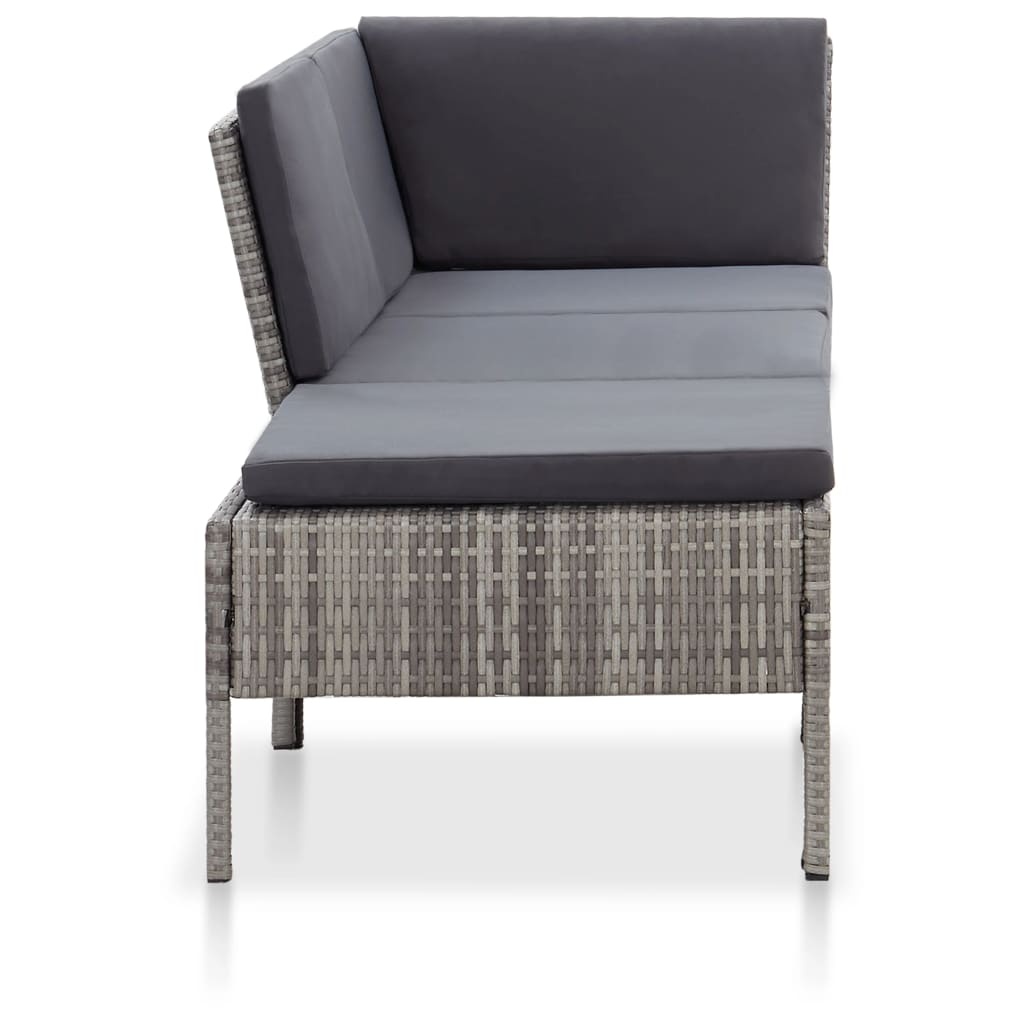 VidaXL 3-delige Loungeset met kussens poly rattan grijs