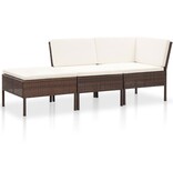 VidaXL 3-delige Loungeset met kussens poly rattan bruin