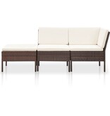 VidaXL 3-delige Loungeset met kussens poly rattan bruin
