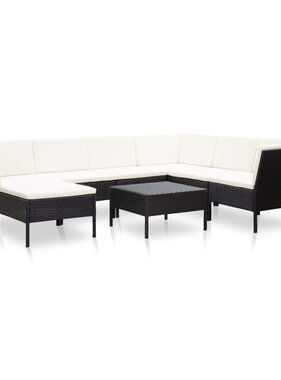 VidaXL 8-delige Loungeset met kussens poly rattan zwart