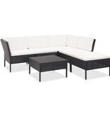 VidaXL 6-delige Loungeset met kussens poly rattan zwart