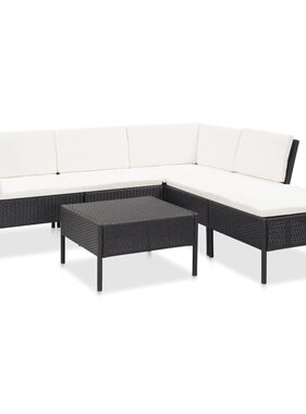 VidaXL 6-delige Loungeset met kussens poly rattan zwart