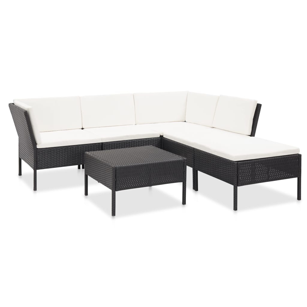 VidaXL 6-delige Loungeset met kussens poly rattan zwart