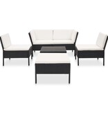 VidaXL 6-delige Loungeset met kussens poly rattan zwart