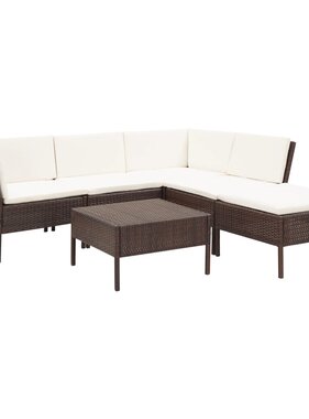 VidaXL 6-delige Loungeset met kussens poly rattan bruin