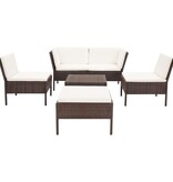 VidaXL 6-delige Loungeset met kussens poly rattan bruin