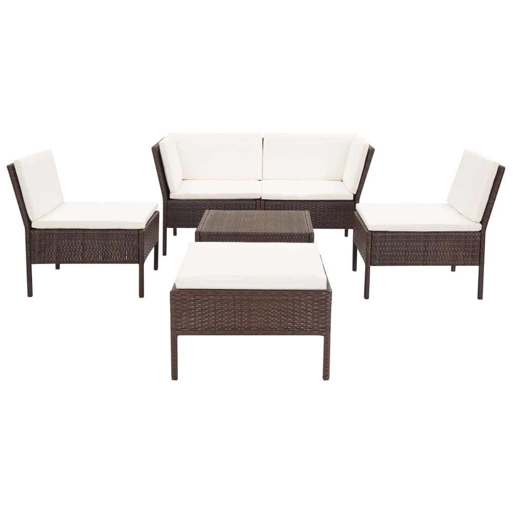 VidaXL 6-delige Loungeset met kussens poly rattan bruin