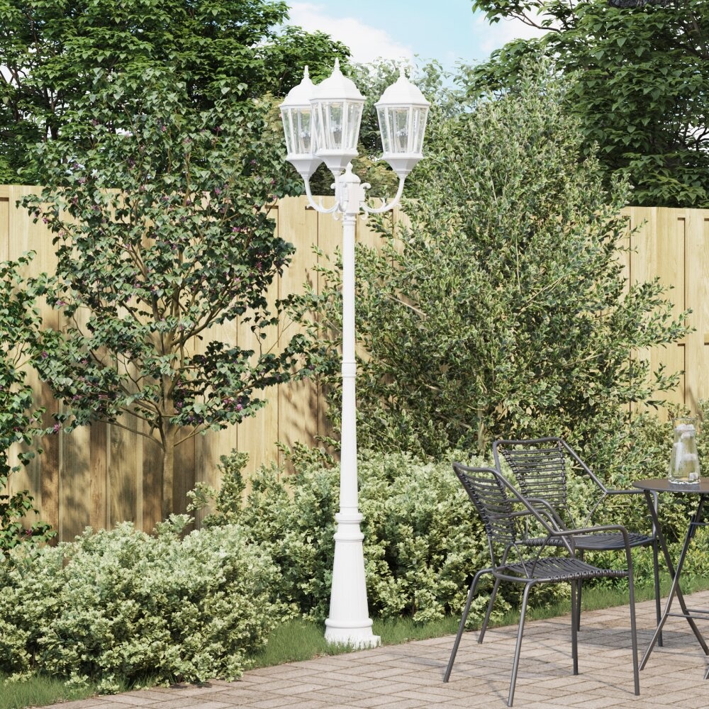 VidaXL Tuinlampenpaal 3-Lamp E27 Wit 235 cm Aluminium