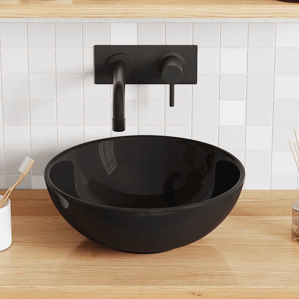 VidaXL Wastafel Ø28x10 cm keramiek glanzend zwart