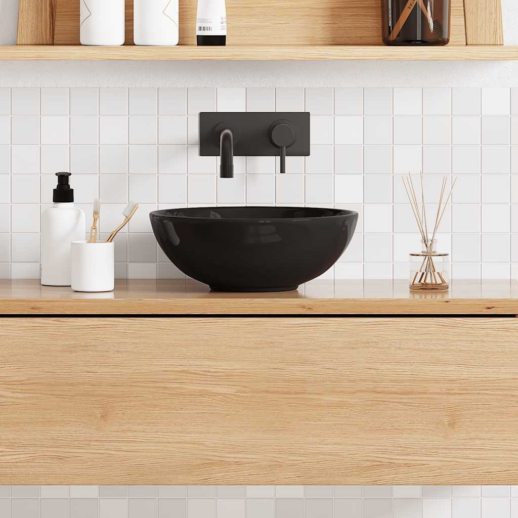 VidaXL Wastafel Ø28x10 cm keramiek glanzend zwart