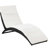 Ligbed inklapbaar met kussen poly rattan zwart