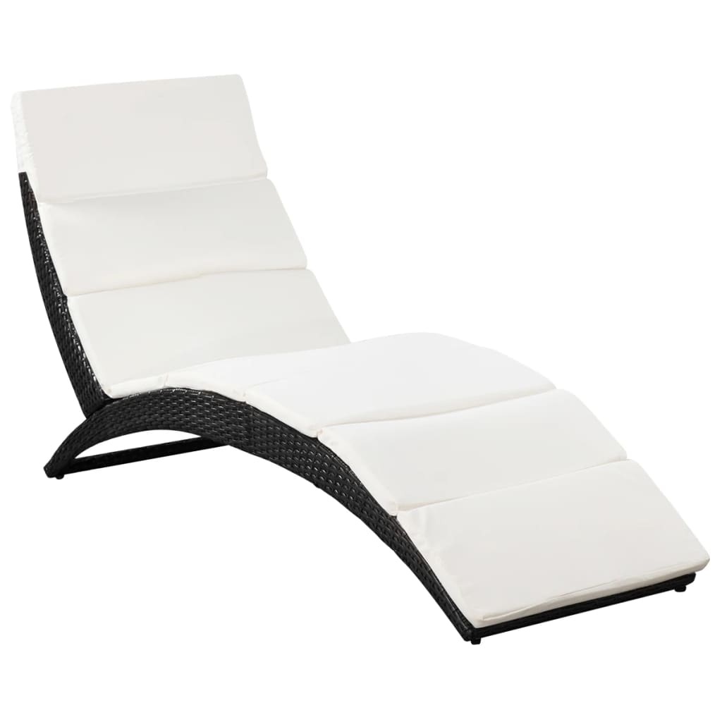 Ligbed inklapbaar met kussen poly rattan zwart