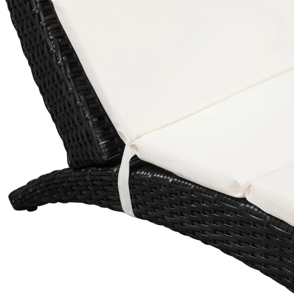 Ligbed inklapbaar met kussen poly rattan zwart
