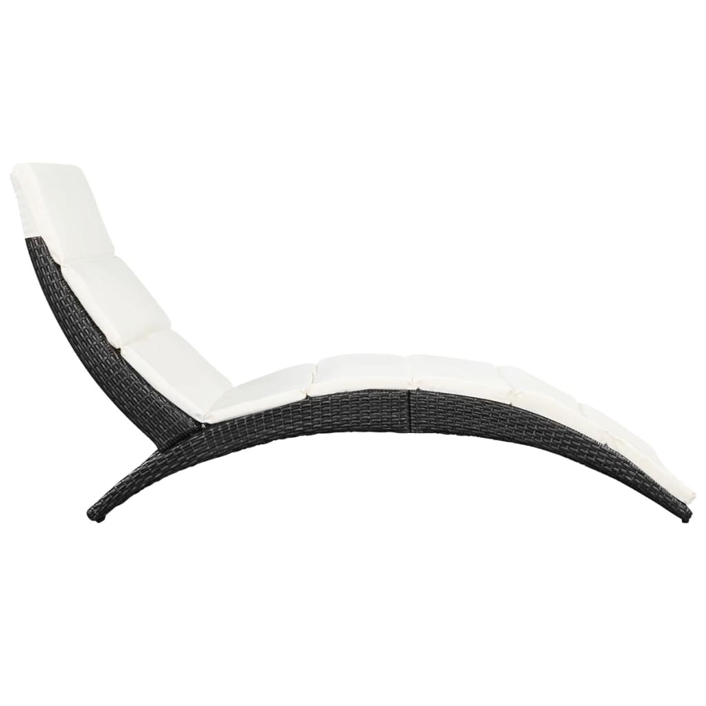 Ligbed inklapbaar met kussen poly rattan zwart