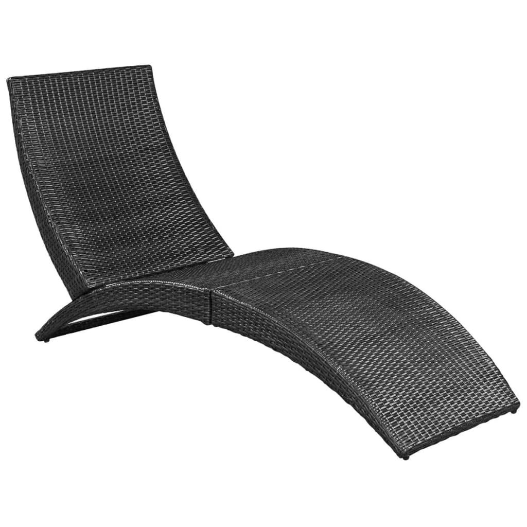 Ligbed inklapbaar met kussen poly rattan zwart