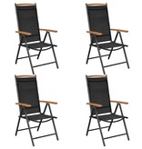 Tuinstoelen inklapbaar 4 st aluminium en textileen zwart