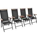 Tuinstoelen inklapbaar 4 st aluminium en textileen zwart