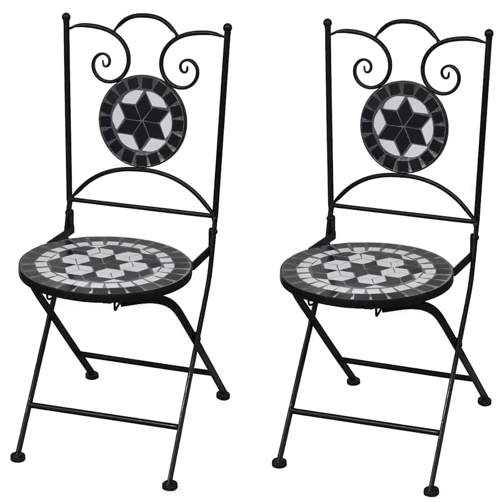 VidaXL Bistrostoelen inklapbaar 2 st keramiek zwart en wit