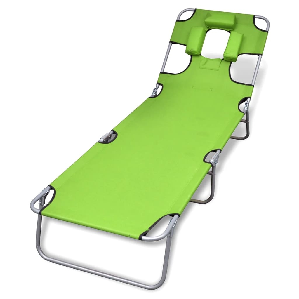 VidaXL Ligbed inklapbaar met hoofdkussen gepoedercoat staal groen