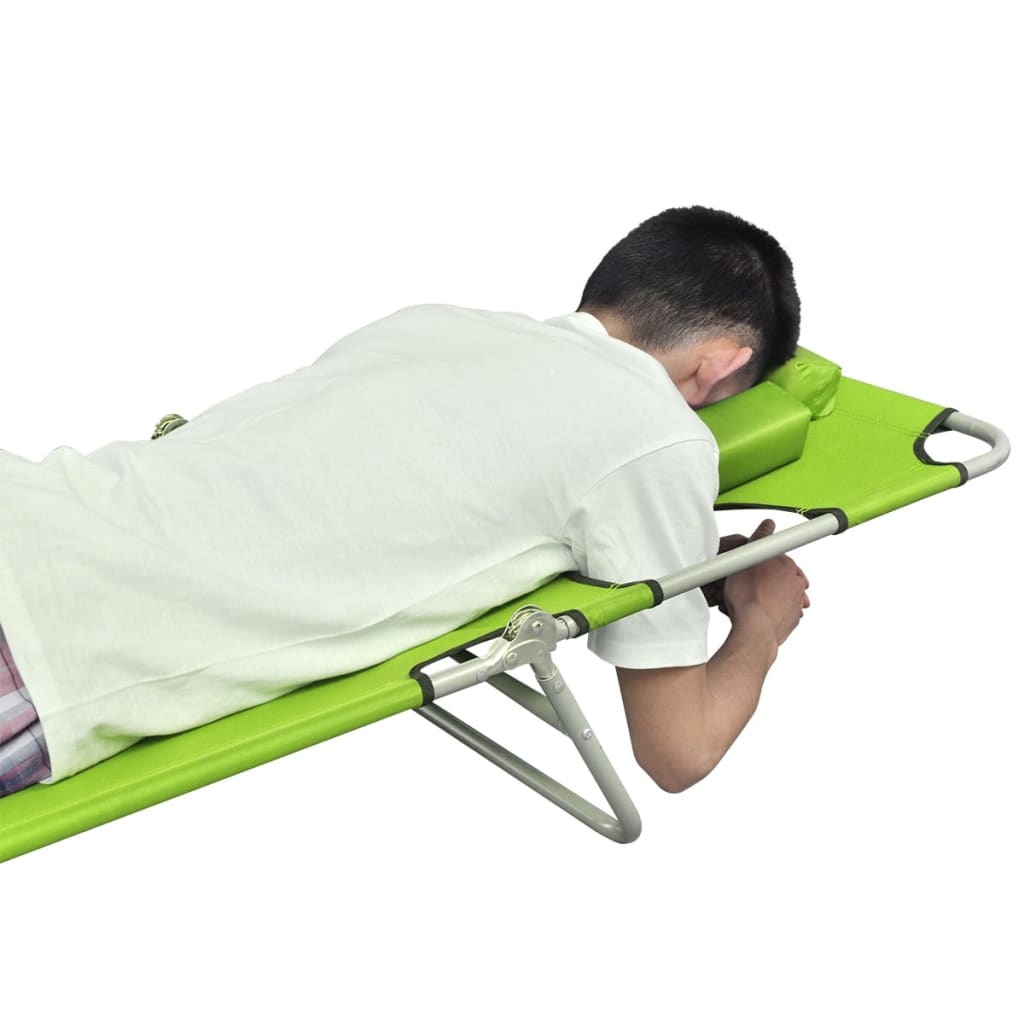 VidaXL Ligbed inklapbaar met hoofdkussen gepoedercoat staal groen