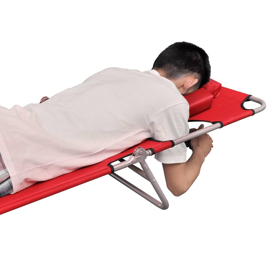 VidaXL Ligbed inklapbaar met hoofdkussen gepoedercoat staal rood