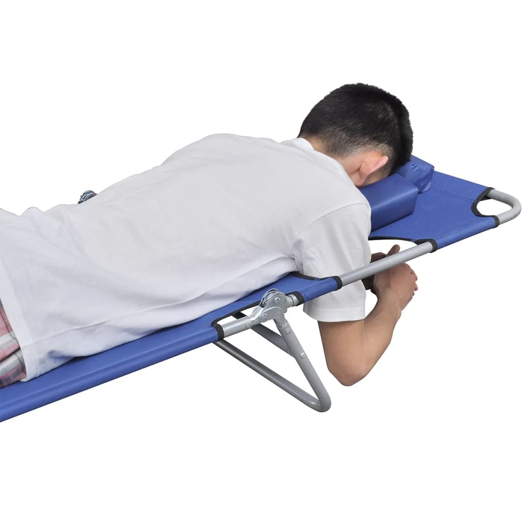VidaXL Ligbed inklapbaar met hoofdkussen gepoedercoat staal blauw