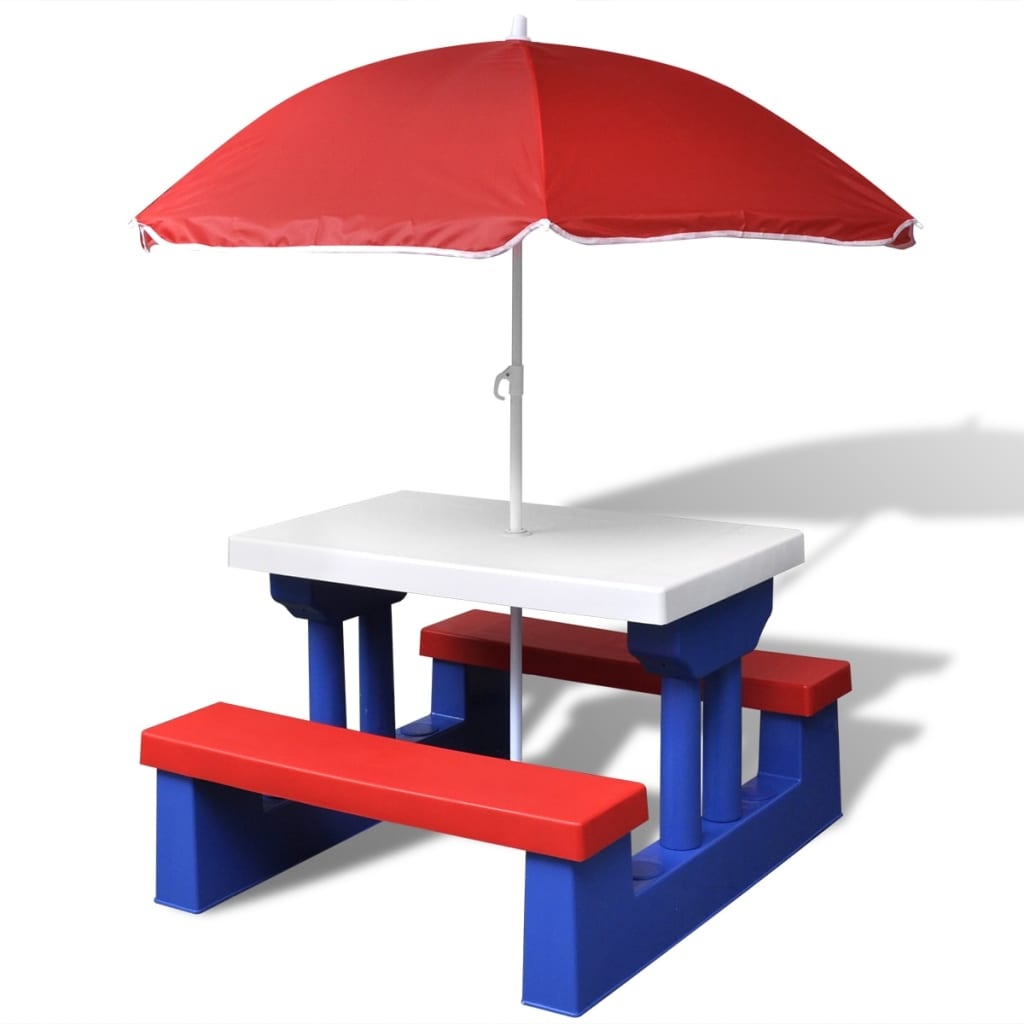VidaXL Kinderpicknicktafel met banken en parasol meerkleurig