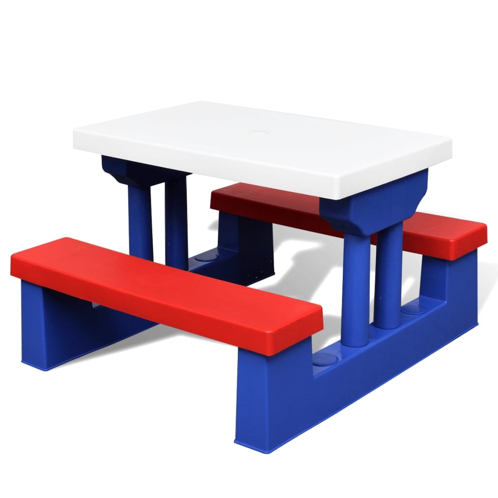VidaXL Kinderpicknicktafel met banken en parasol meerkleurig