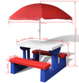 VidaXL Kinderpicknicktafel met banken en parasol meerkleurig