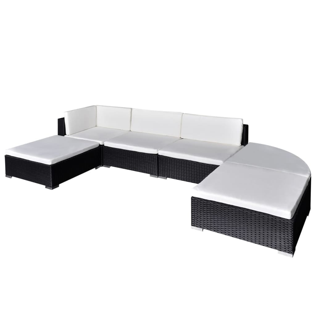 VidaXL 6-delige Loungeset met kussens poly rattan zwart
