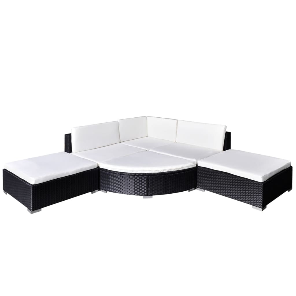 VidaXL 6-delige Loungeset met kussens poly rattan zwart