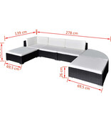 VidaXL 6-delige Loungeset met kussens poly rattan zwart
