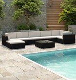 VidaXL 8-delige Loungeset met kussens poly rattan zwart