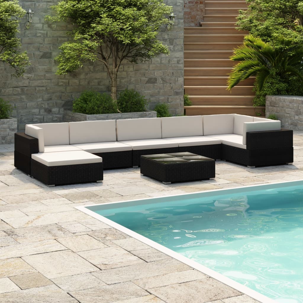 VidaXL 8-delige Loungeset met kussens poly rattan zwart