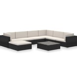 VidaXL 8-delige Loungeset met kussens poly rattan zwart