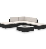 VidaXL 6-delige Loungeset met kussens poly rattan zwart