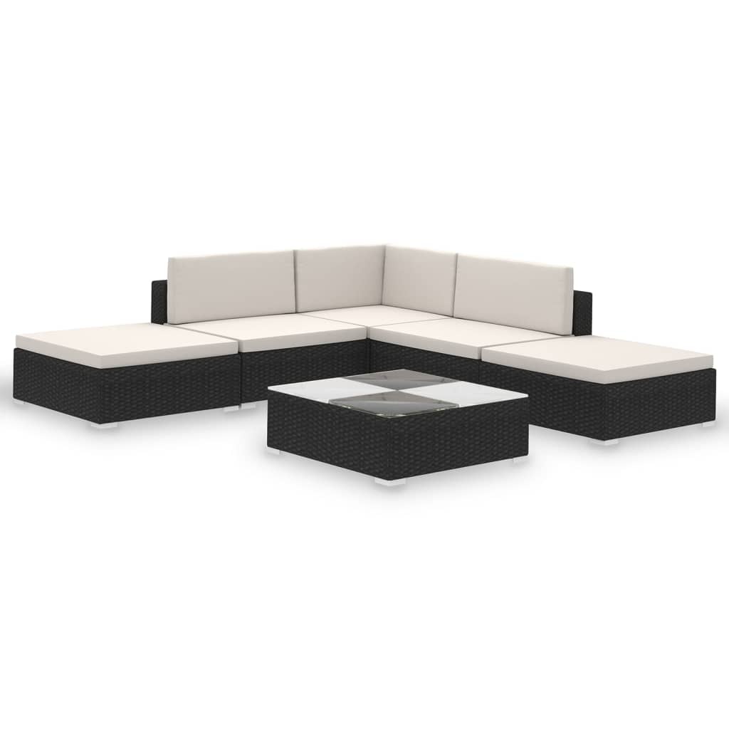 VidaXL 6-delige Loungeset met kussens poly rattan zwart