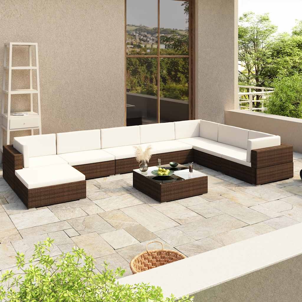 VidaXL 8-delige Loungeset met kussens poly rattan bruin