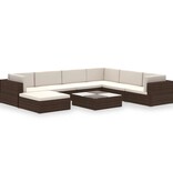 VidaXL 8-delige Loungeset met kussens poly rattan bruin