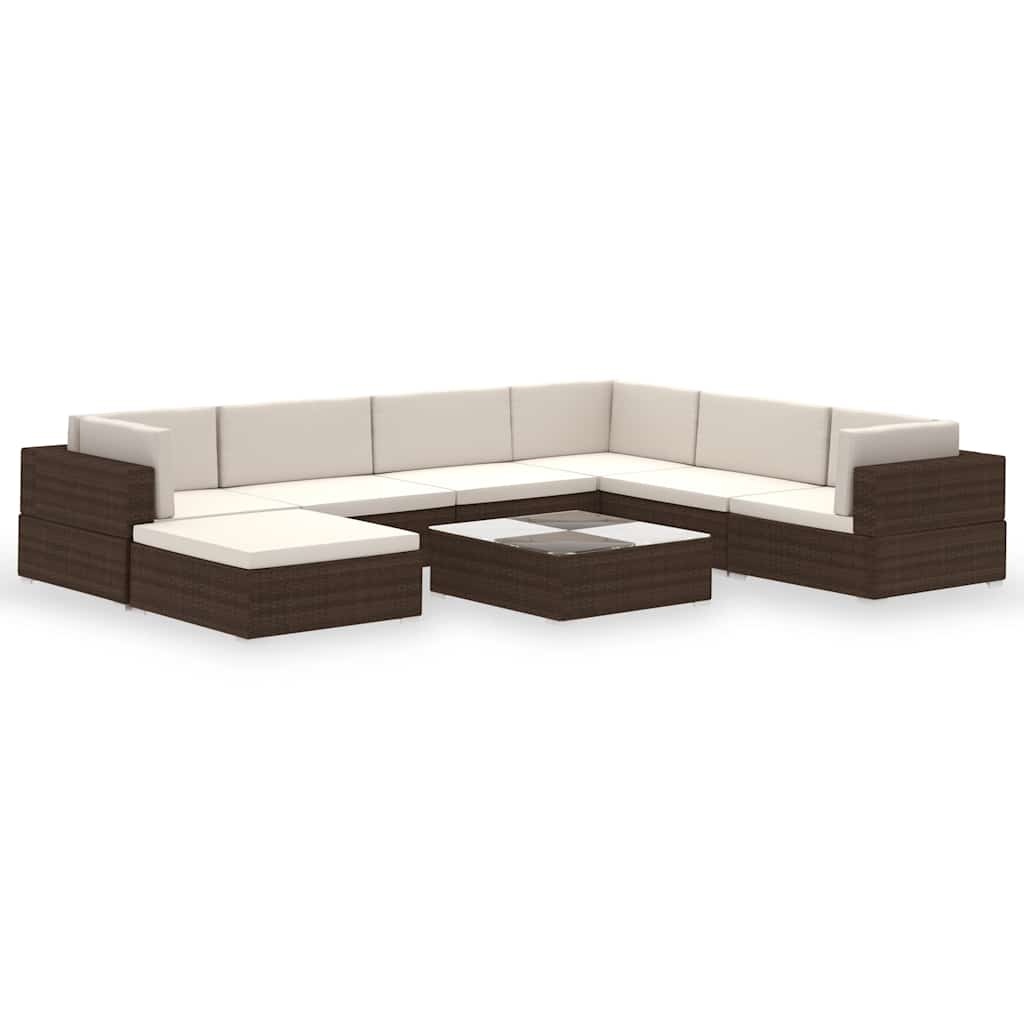 VidaXL 8-delige Loungeset met kussens poly rattan bruin