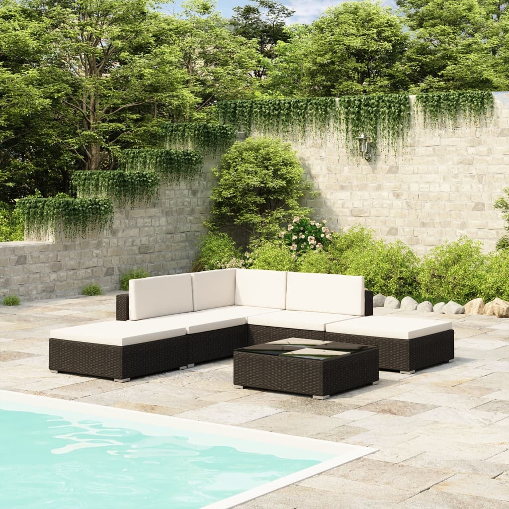 VidaXL 6-delige Loungeset met kussens poly rattan zwart