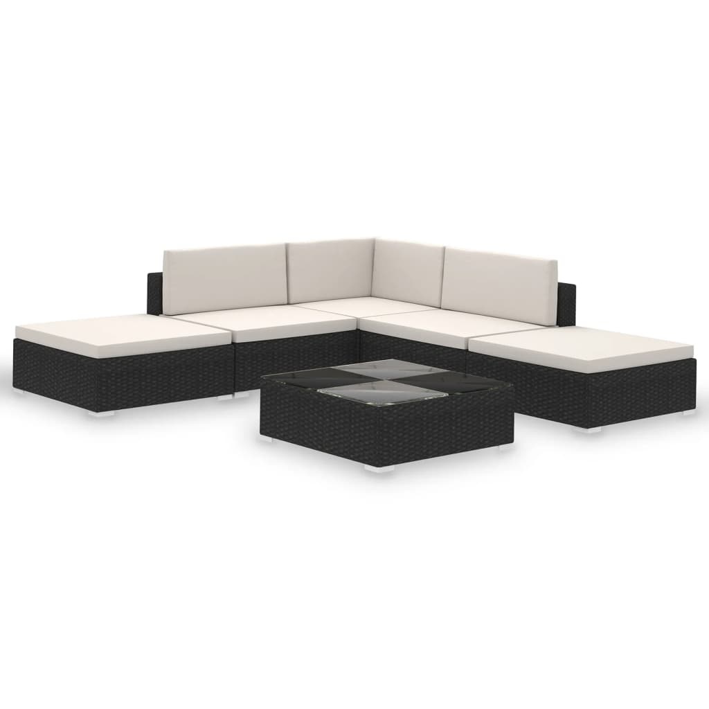 VidaXL 6-delige Loungeset met kussens poly rattan zwart