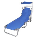 VidaXL Ligbed inklapbaar met luifel staal en stof blauw