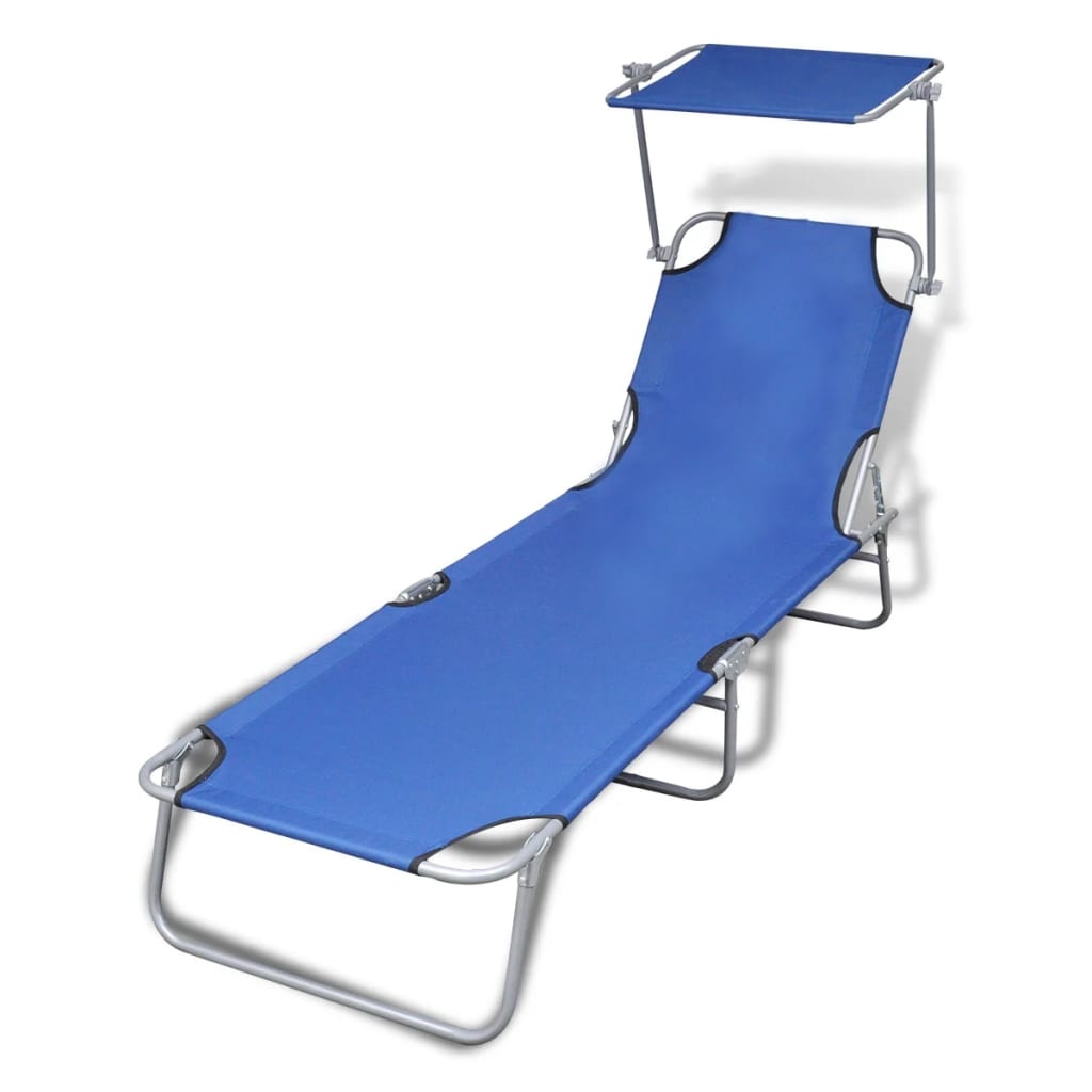 VidaXL Ligbed inklapbaar met luifel staal en stof blauw