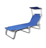 VidaXL Ligbed inklapbaar met luifel staal en stof blauw