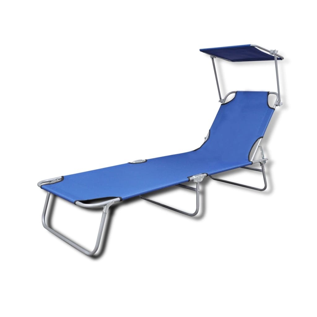 VidaXL Ligbed inklapbaar met luifel staal en stof blauw