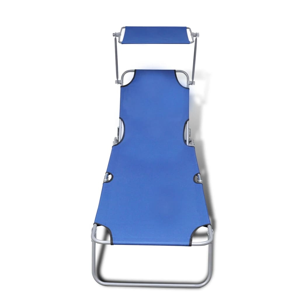 VidaXL Ligbed inklapbaar met luifel staal en stof blauw