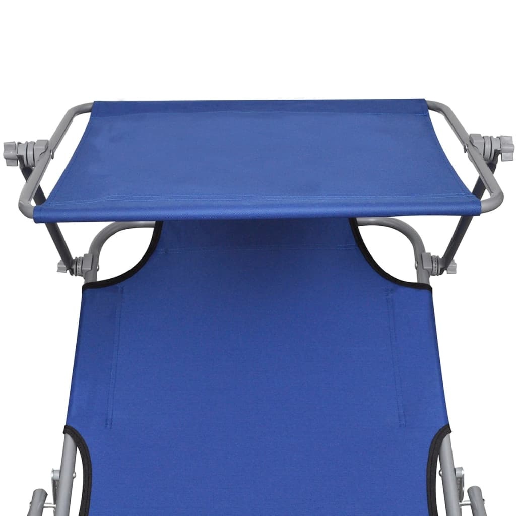 VidaXL Ligbed inklapbaar met luifel staal en stof blauw