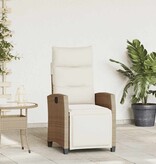 VidaXL Verstelbare tuinstoel met bijzettafel poly rattan beige