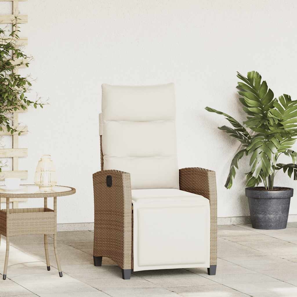 VidaXL Verstelbare tuinstoel met bijzettafel poly rattan beige